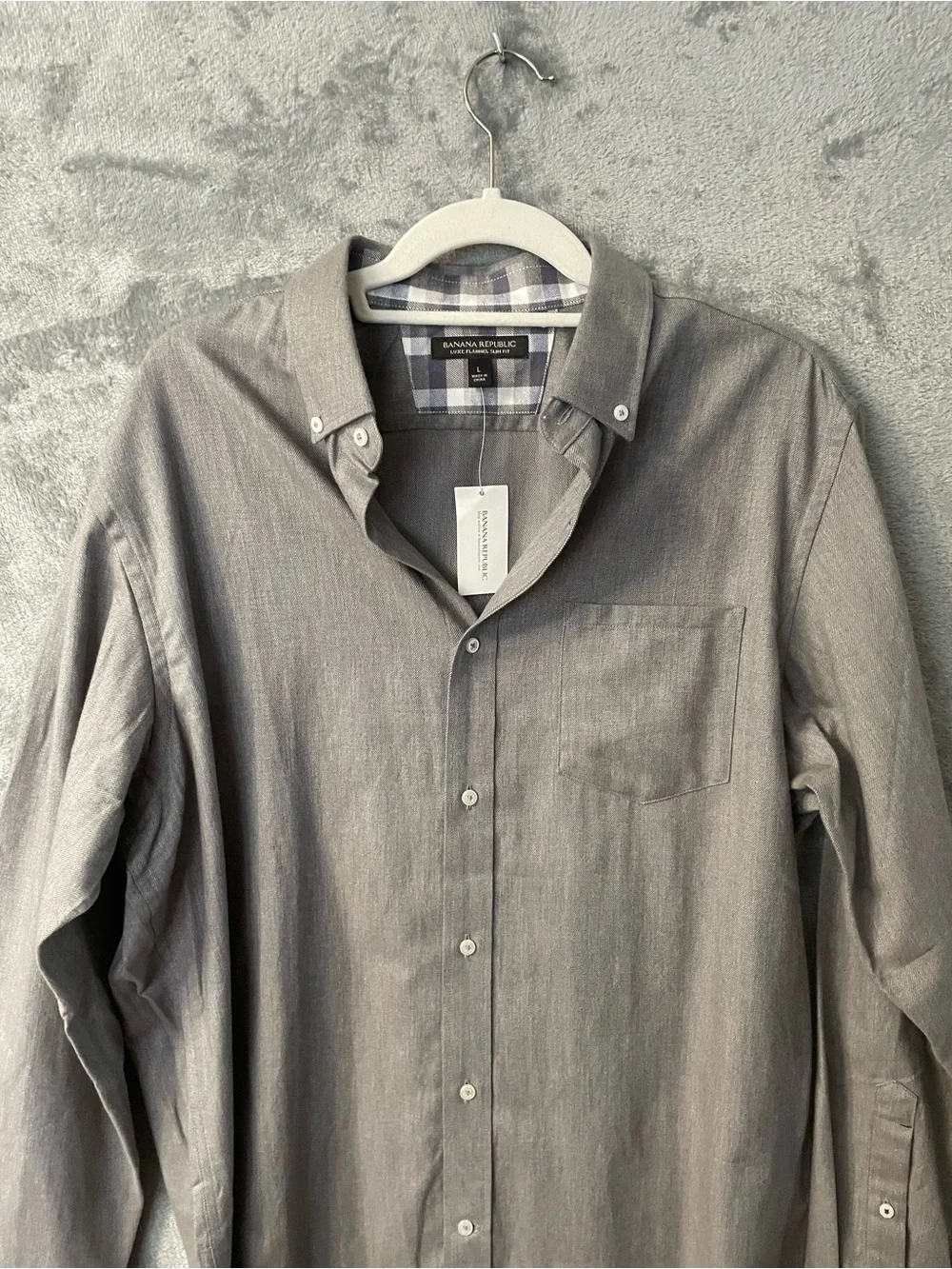 Banana Republic L Gray Luxe Flannel Slim Fit Collared Shirt NWT